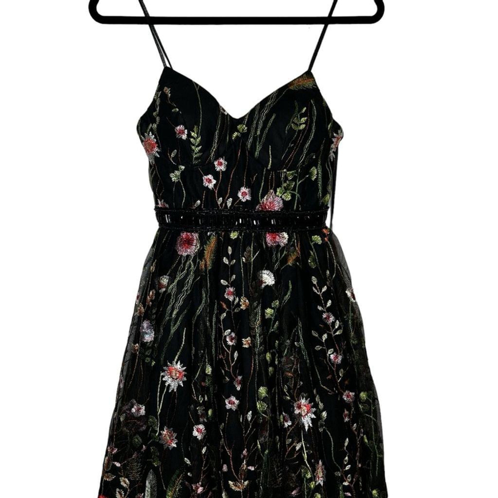 Mac Duggal Black Floral Multi EMBROIDERED BUSTIER A-Line Cocktail Dress Size 0 - Picture 7 of 16